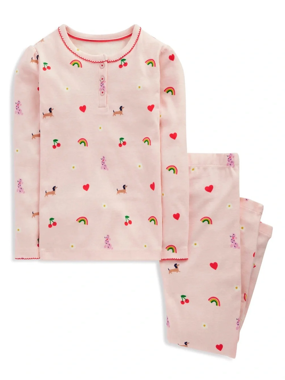 Mini Boden Pink Parisienne Print Cotton Henley Pajama Set 5Y